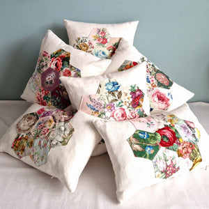 Patchwork Floral Cushion Cover  In Irish Linen - 16 inch