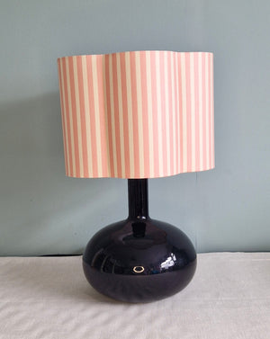 Scallop Frame Drum Shade In Vintage Pink And Cream Stripe Glazed Cotton