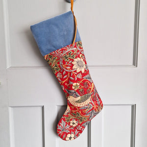 William Morris Christmas Stocking  - Strawberry Thief CrimsonEbony/Poppy