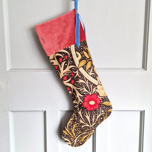 William Morris Christmas Stocking  - Seaweed Ebony/Poppy