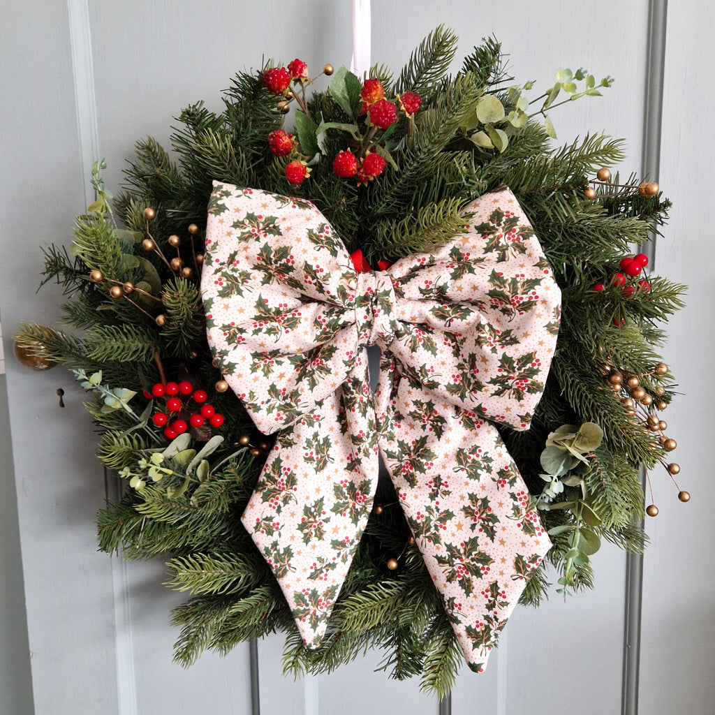 Large Fabric Bow -  Holly And Star Print