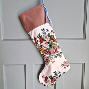 Vintage Floral Fabric Christmas Stocking - White Floral Sanderson