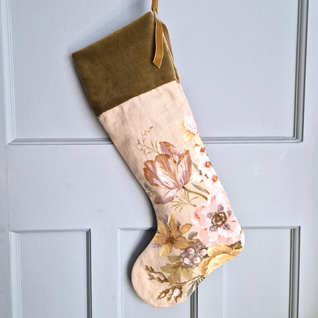 Vintage Floral Fabric Christmas Stocking - Pistachio Sanderson Fabric