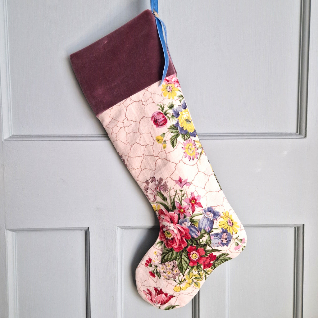 Vintage Floral Fabric Christmas Stocking - 1950s Florals