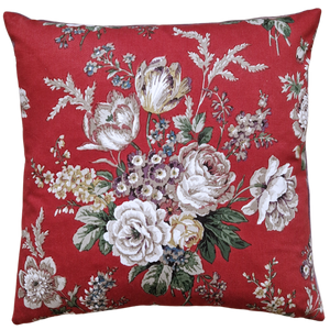 Vintage Floral Cushion Cover In Sanderson Deep Red Cottage Florals