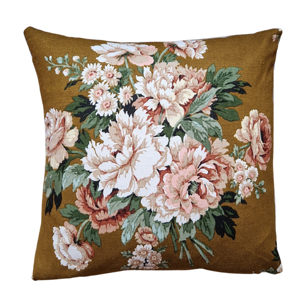 Vintage Floral Fabric Cushion Cover In Tobacco Sanderson Florals 18 inch