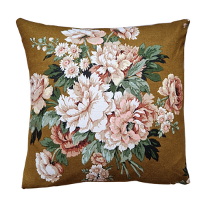 Vintage Floral Fabric Cushion Cover In Tobacco Sanderson Florals 18 inch