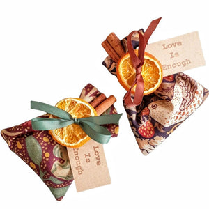 Morris And Co Christmas Spice Pouches - William Morris Strawberry Thief Brown/Seaweed Aubergine