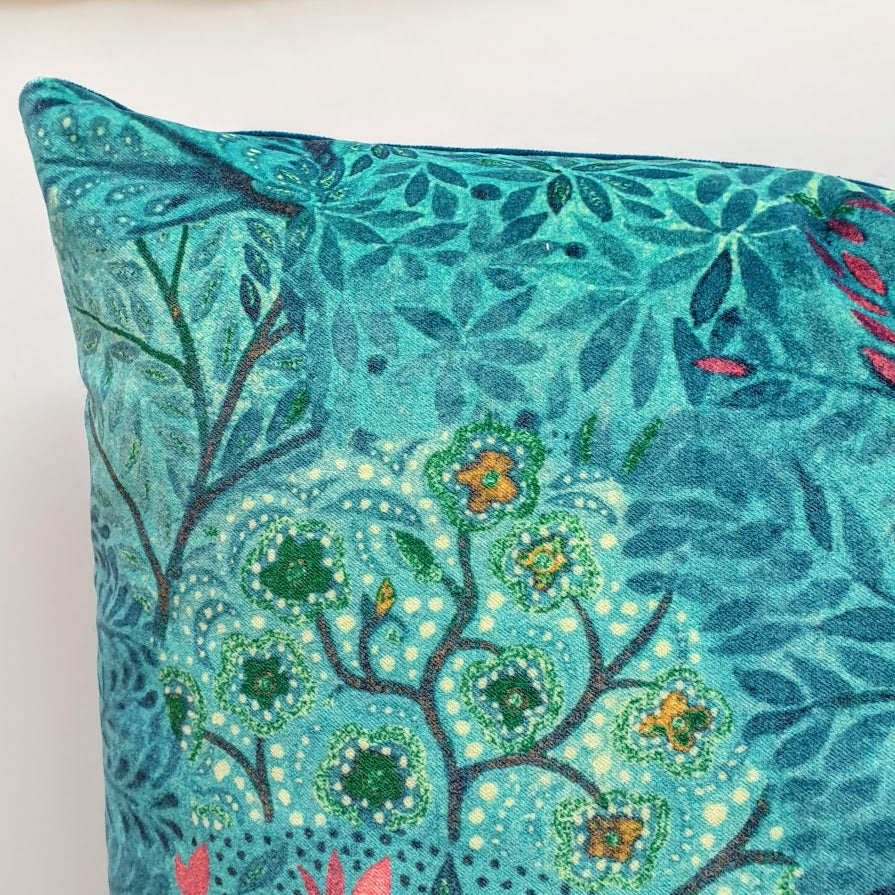 Liberty London Cushion In Blue Velvet Nesfield 'Ray' Design