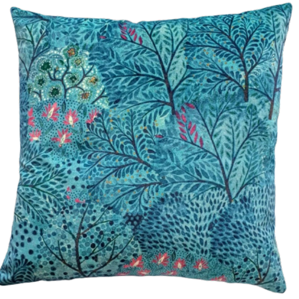 Liberty London Cushion Cover In Blue Velvet Nesfield 'Ray' Design