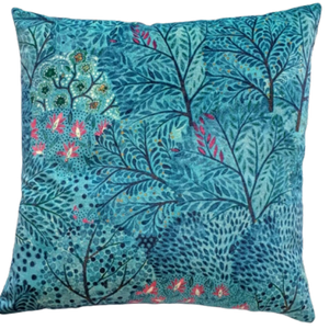 Liberty London Cushion Cover In Blue Velvet Nesfield 'Ray' Design